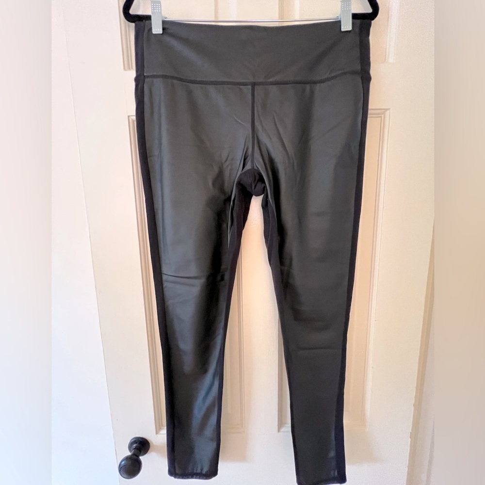 Athleta- black leggings with “faux leather” front panel